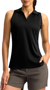 Galileo Women's Golf Shirt Sleeveless Lightweight V Neck Tennis Polo Shirts with Collar Quick Dry Athletic Tops for Women