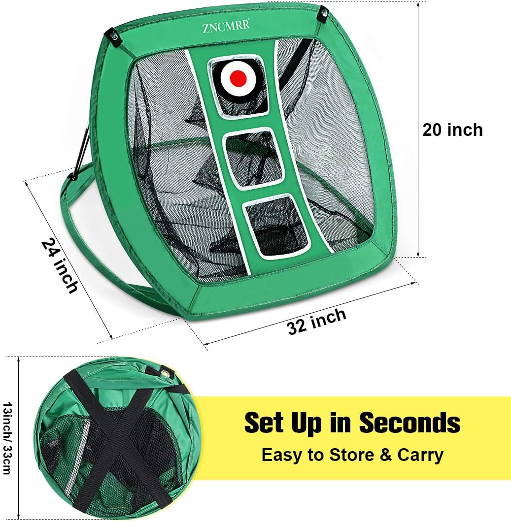 Pop Up Golf Chipping Net, Indoor/Outdoor Golfing Target Net Collapsible Portable Golf Hitting Net with 15 Training Balls and 2 Hitting Mats for Backyard Driving and Swing