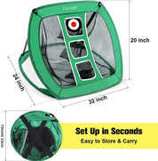 Pop Up Golf Chipping Net, Indoor/Outdoor Golfing Target Net Collapsible Portable Golf Hitting Net with 15 Training Balls and 2 Hitting Mats for Backyard Driving and Swing