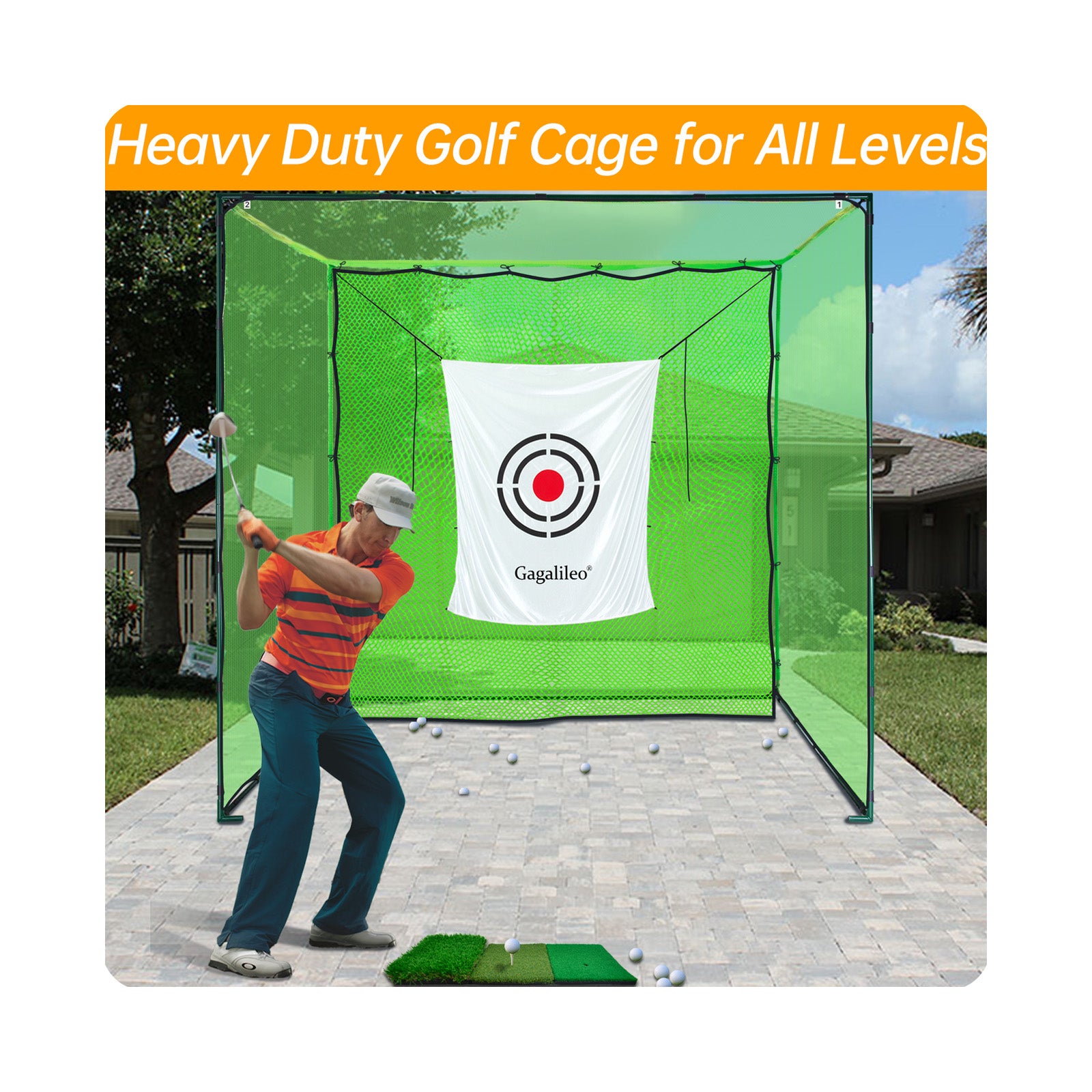 Jaula de red de golf Gagalileo sin fondo/red de doble respaldo de alto impacto/10 pies x 10 pies x 10 pies