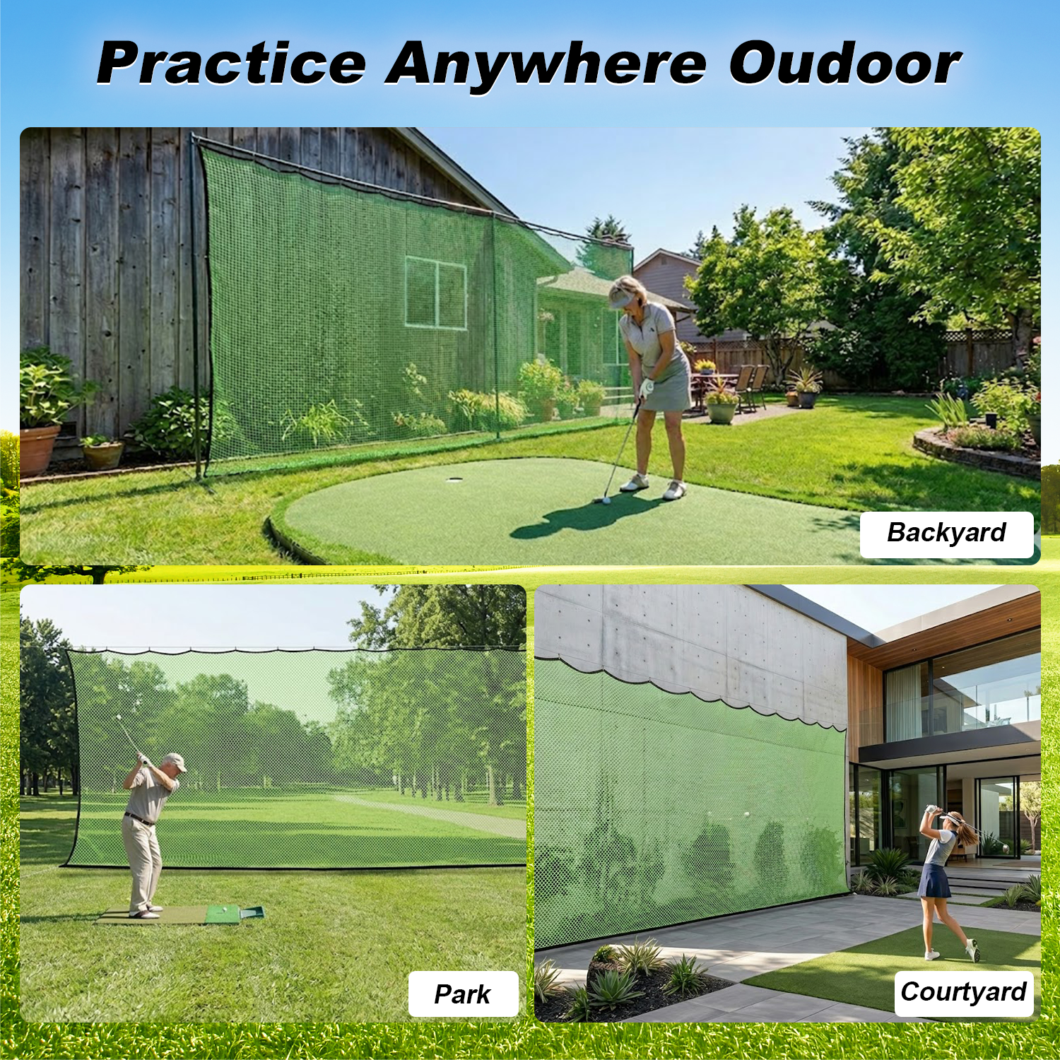 30x10 Galileo Golf Cage Replacement Net Piece/Good resilience