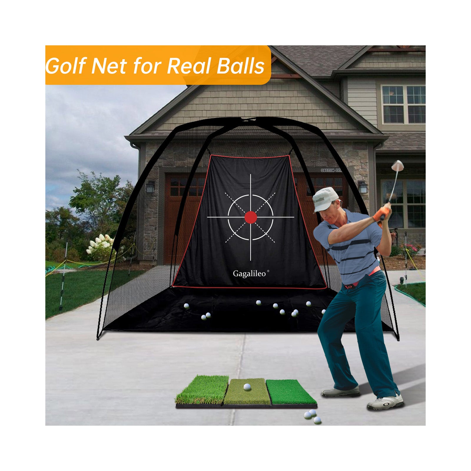 Red de golf Galileo de 8'X 6'X 5' para redes de golf de patio trasero para uso en interiores