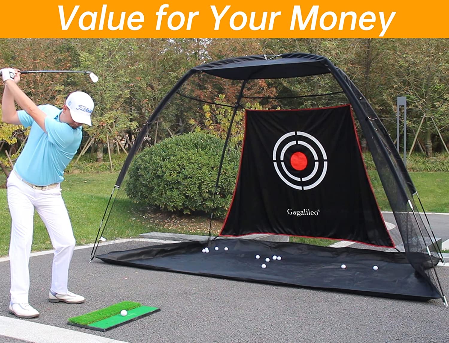 Galileo Golf Net 12'x7'x6.6' – Backyard & Indoor Driving Practice Net