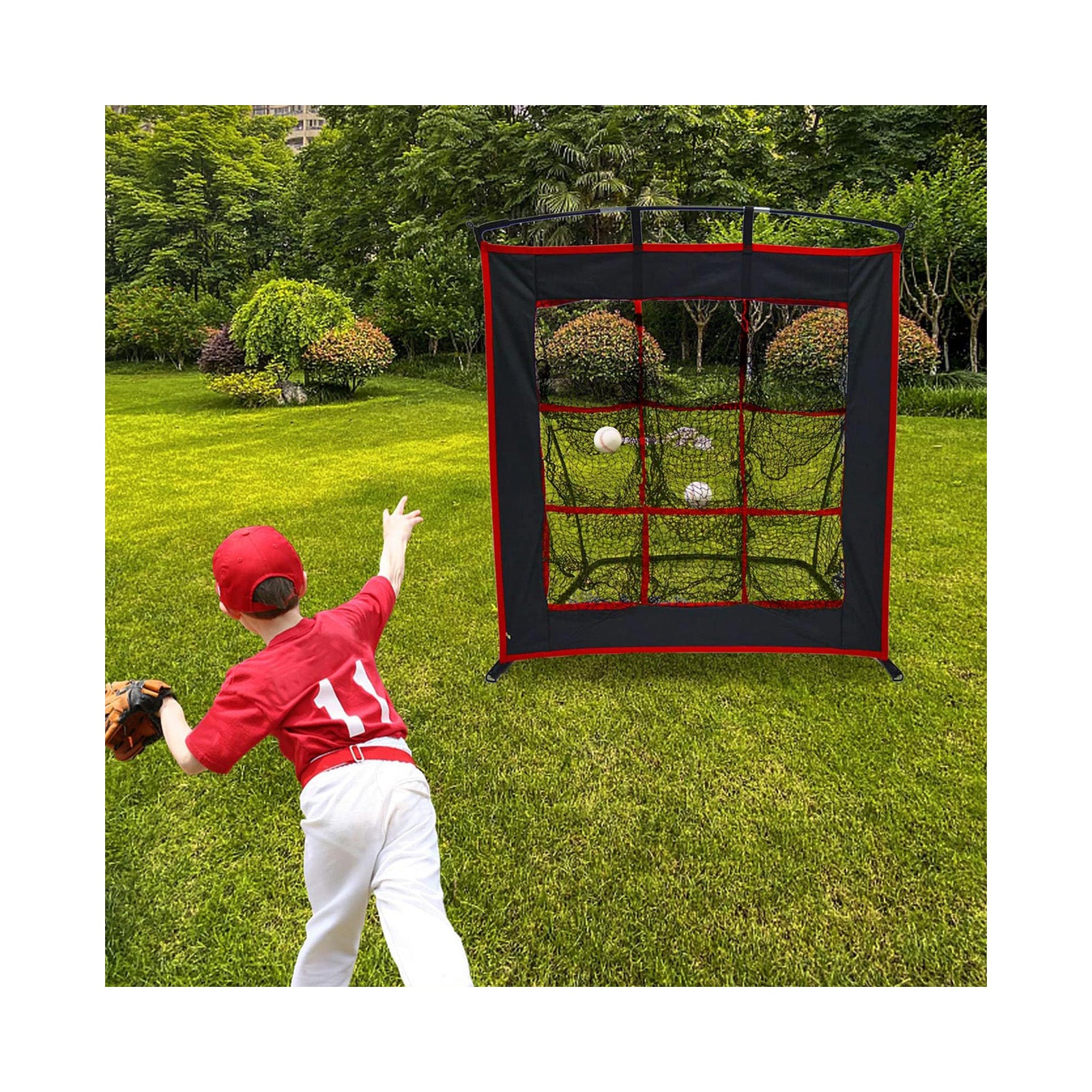 Filet de baseball cible à 9 trous avec zone de frappe/cadre en acier lourd portable