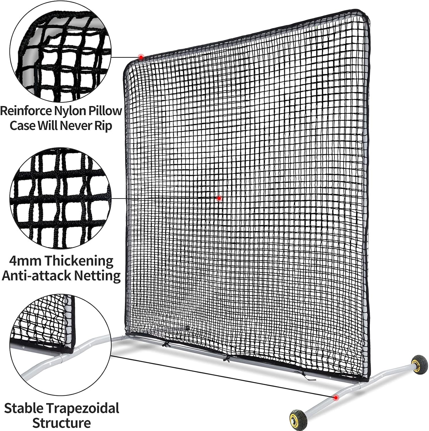 Gagalileo Baseball Pitching Screen Protective Net with Wheels 7x7Ft