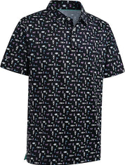 Mens Golf Shirt Moisture Wicking Dry Fit Print Performance Short Sleeve Polo Shirts for Men