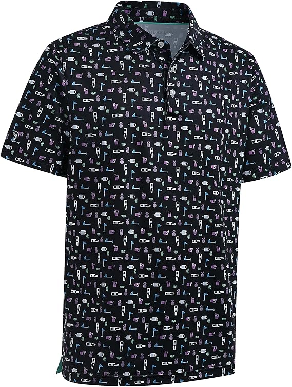 Mens Golf Shirt Moisture Wicking Dry Fit Print Performance Short Sleeve Polo Shirts for Men