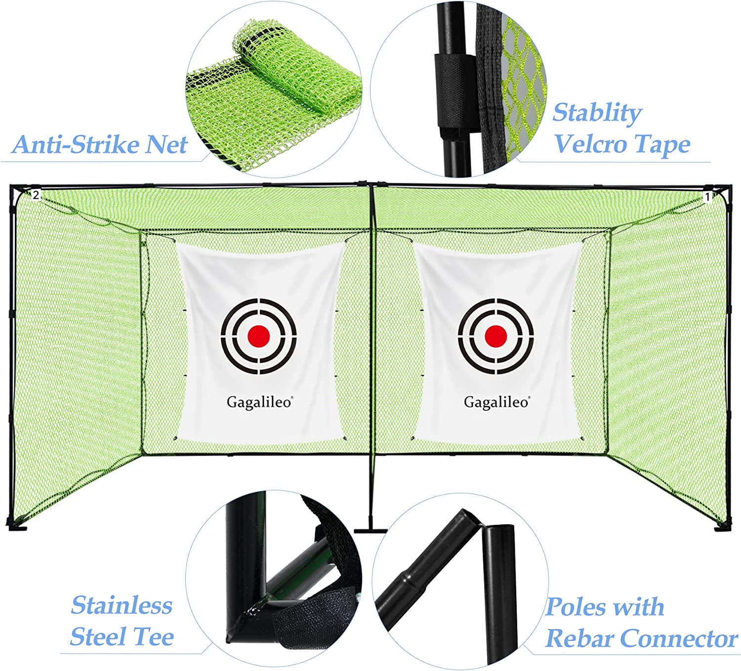 Heavy Duty Golf Cage Netting System - Perfect for Backyard Driving Practice, Include 2 Cages and Targets - Improve Your Golf Game Skills with 7x14FT Golf Cage