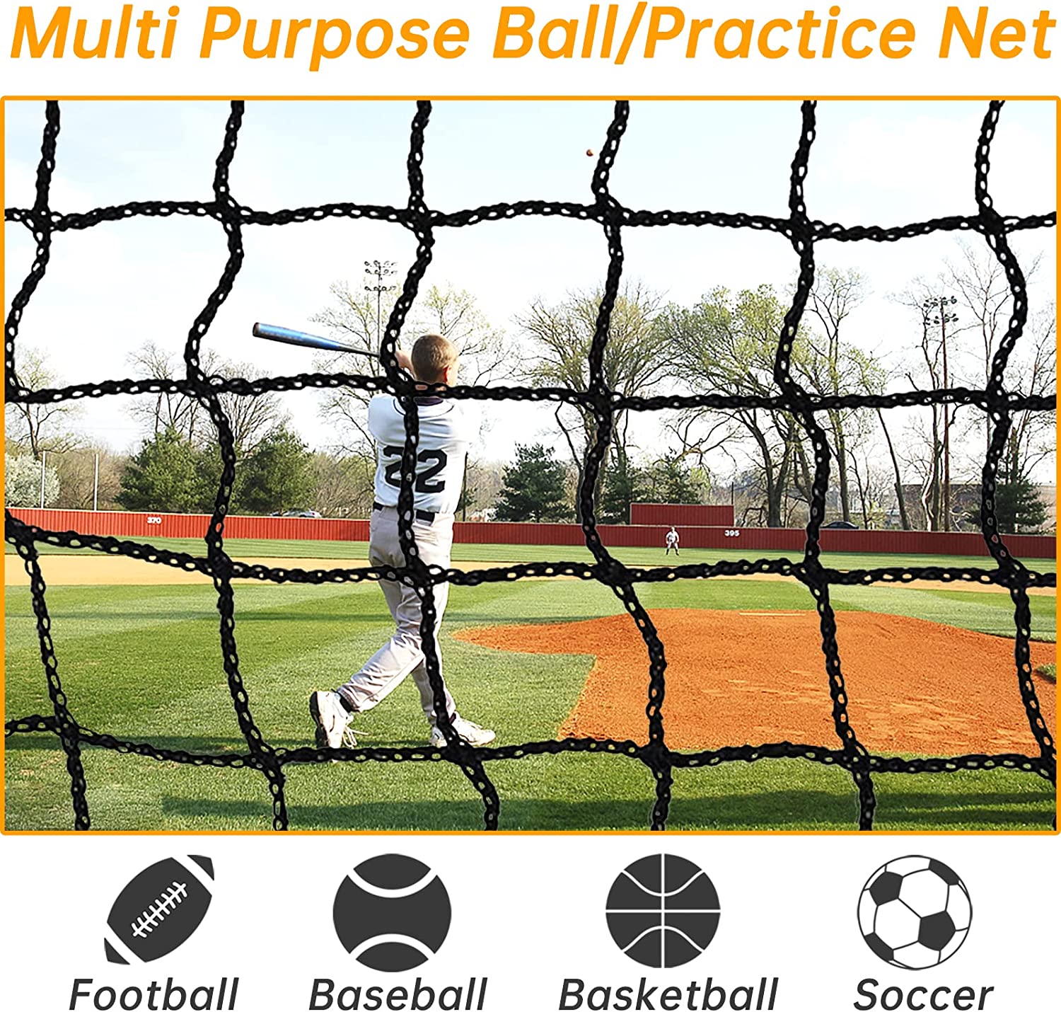 Gagalileo 44x12x10FT Baseball Batting Cage Net, Portable Baseball Replacement Net, Outdoors Batting Net,Replacement Netting,Baseball Practice Batting Net