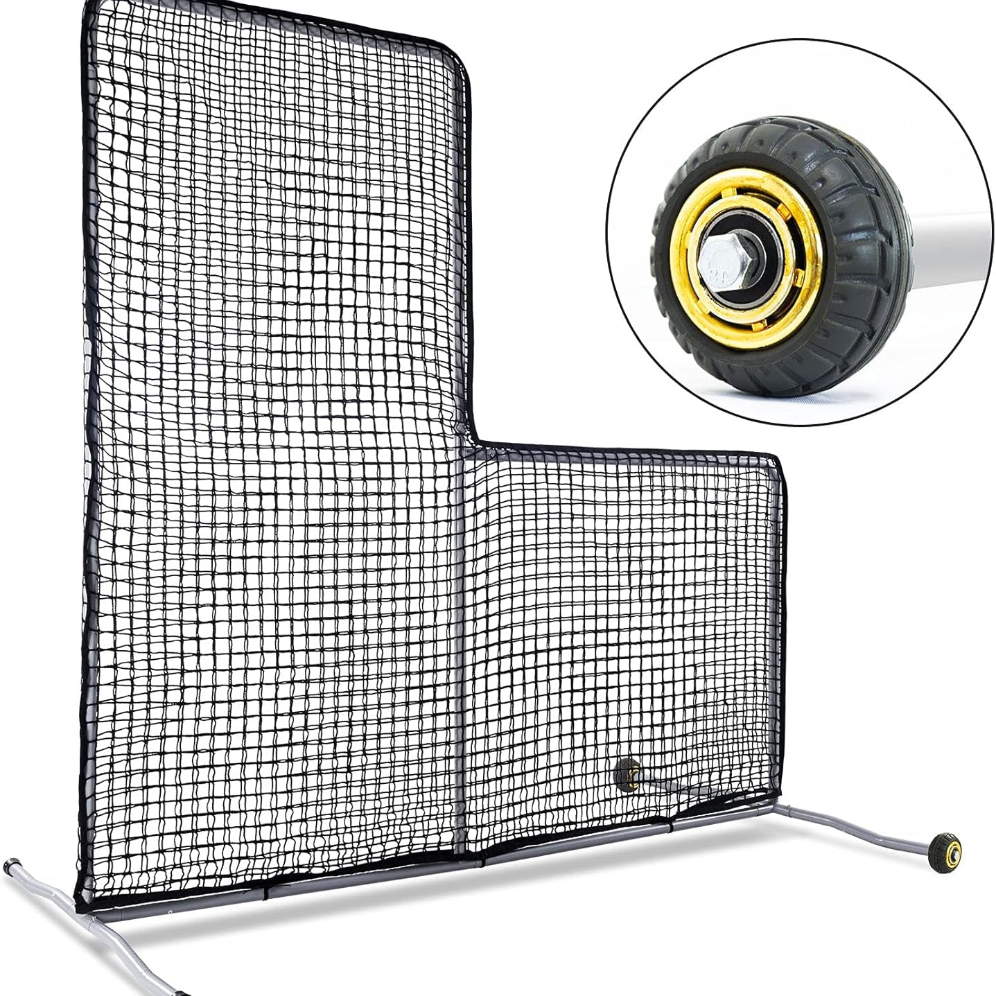 Gagalileo L Screen Baseball Pitching Protective Screen with Wheels 7x7Ft(Black)