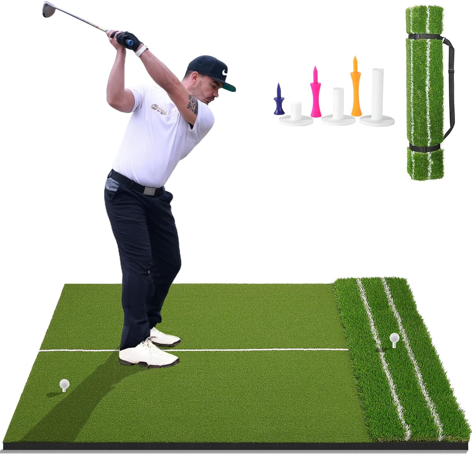 Professional 5x4ft Golf Practice Mat - Real Feel Dual-Turf for Perfect Lies + Alignment Markers | Improve Your Driving, Chipping & Putting at Home | Perfect Gift for Golfers & Fathers