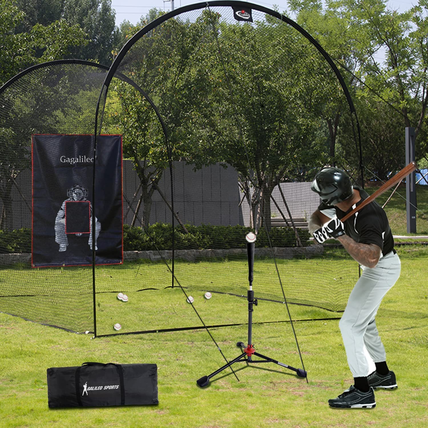 Galileo Softball Backstop Vinilo Heavy Duty Baseball Bating Cage Backstop Pitching Zone Target Trainer Backstop Net Saver con Catcher Image 5X6FT