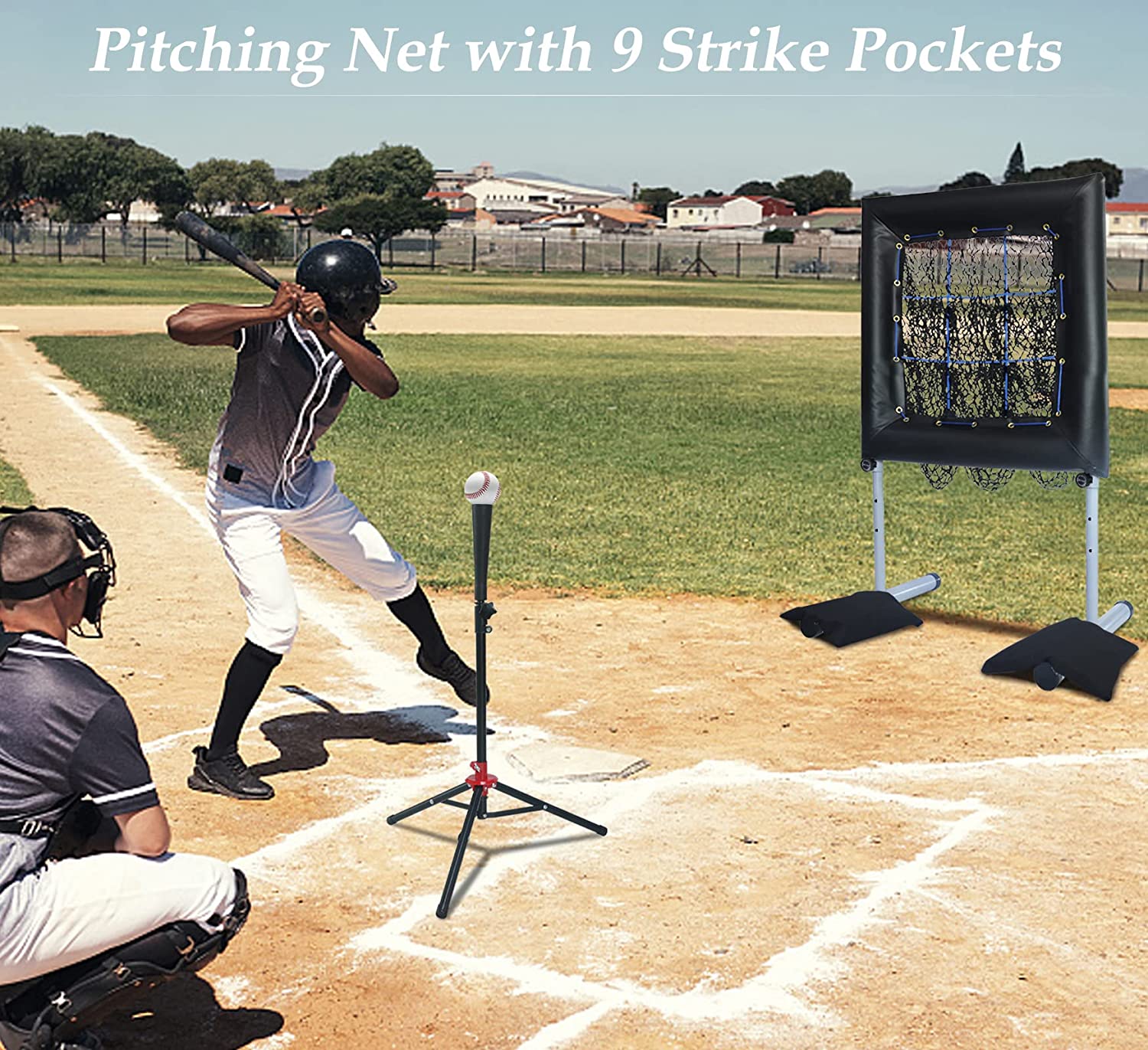 Gagalileo Baseball Pitching Pocket Net,Pitching Pocket with 9 Target Strike Zone,Portable Baseball Pitching Training Equipment,Softball Pitching Net with Strike Zone,Adjustable Height Trainer