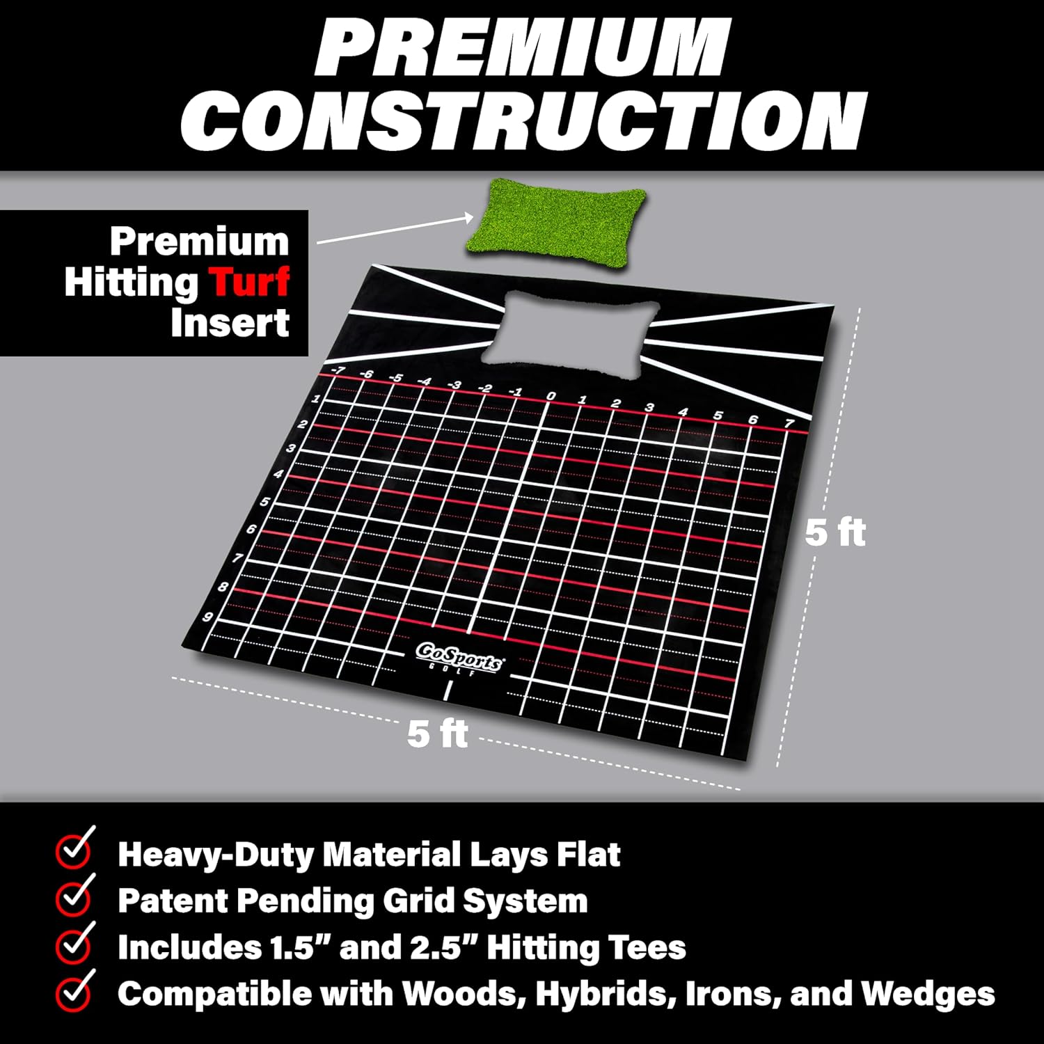 5 x 5 Golf Hitting Mat - Fix Slices & Hooks - Stance Mat for Indoor & Outdoor Practice
