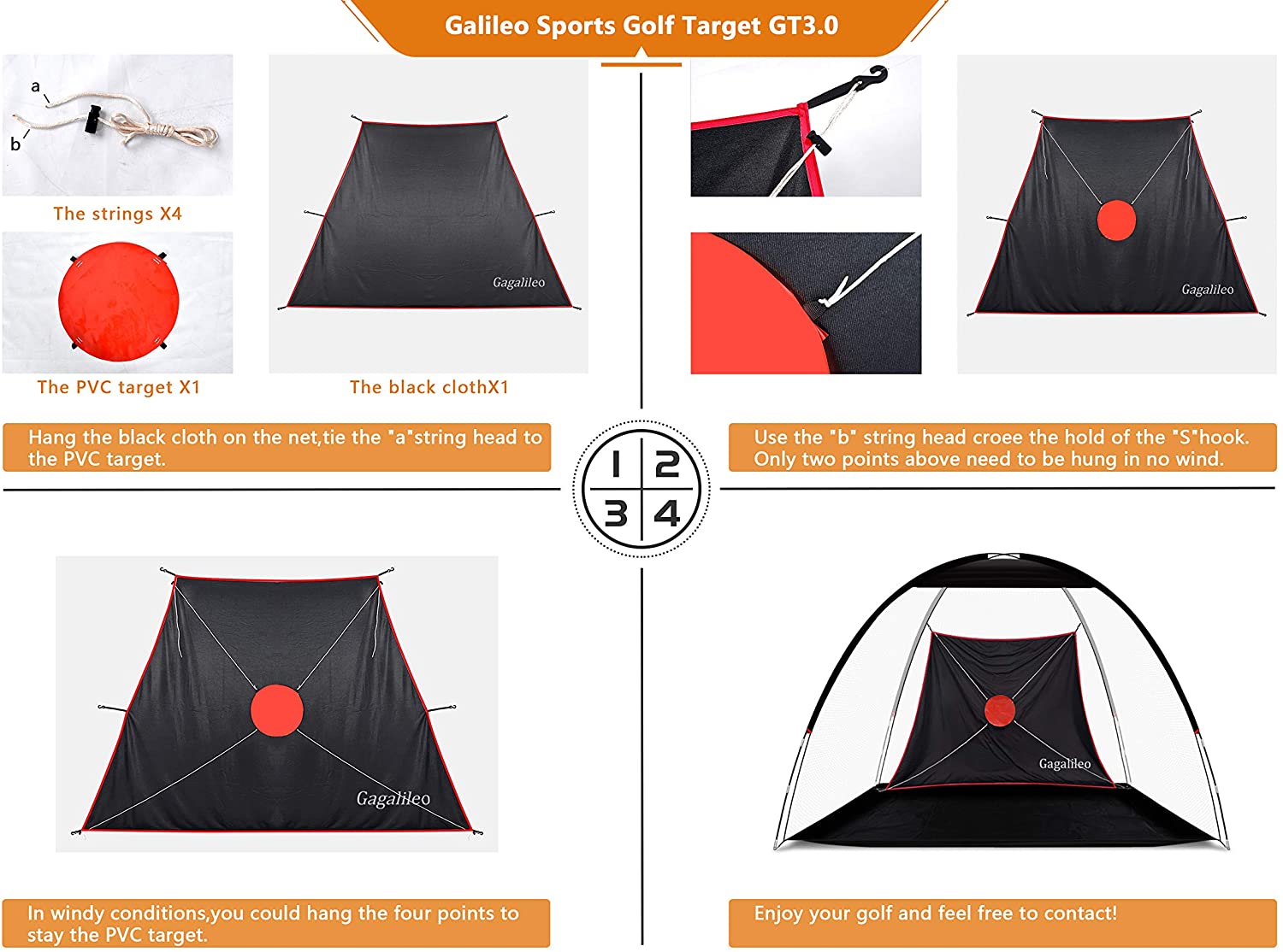 Golf Net Golf Practice Net for Backyard Driving Range Golf Hitting Nets |12' X 7'X 6.6' | Pro Black | Galileo Sports-JP