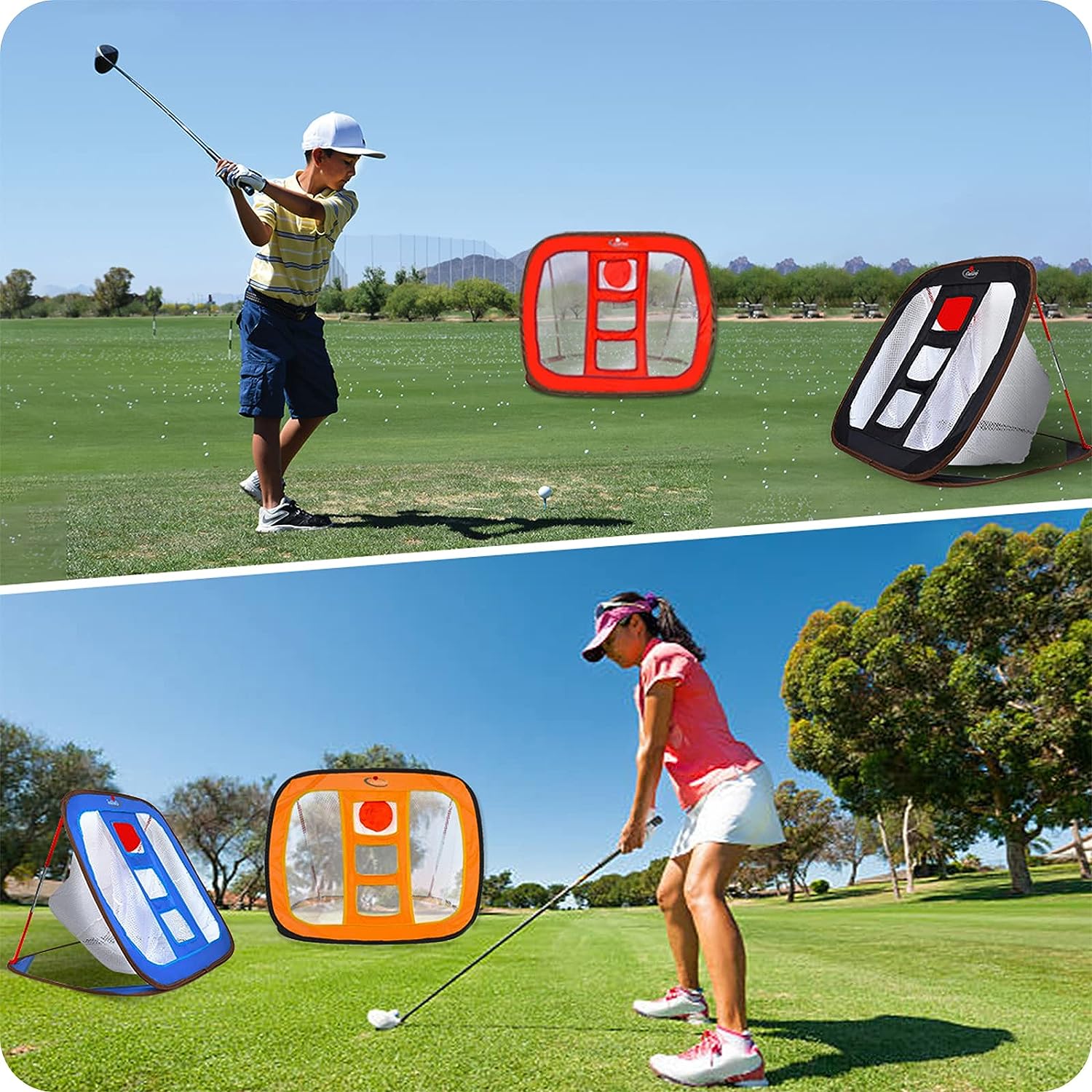 Ayudas de entrenamiento de red de golf con bolas de entrenamiento de espuma (paquete de 12) | 25" x 25''X20'' | Rosa | Galileo Sports 