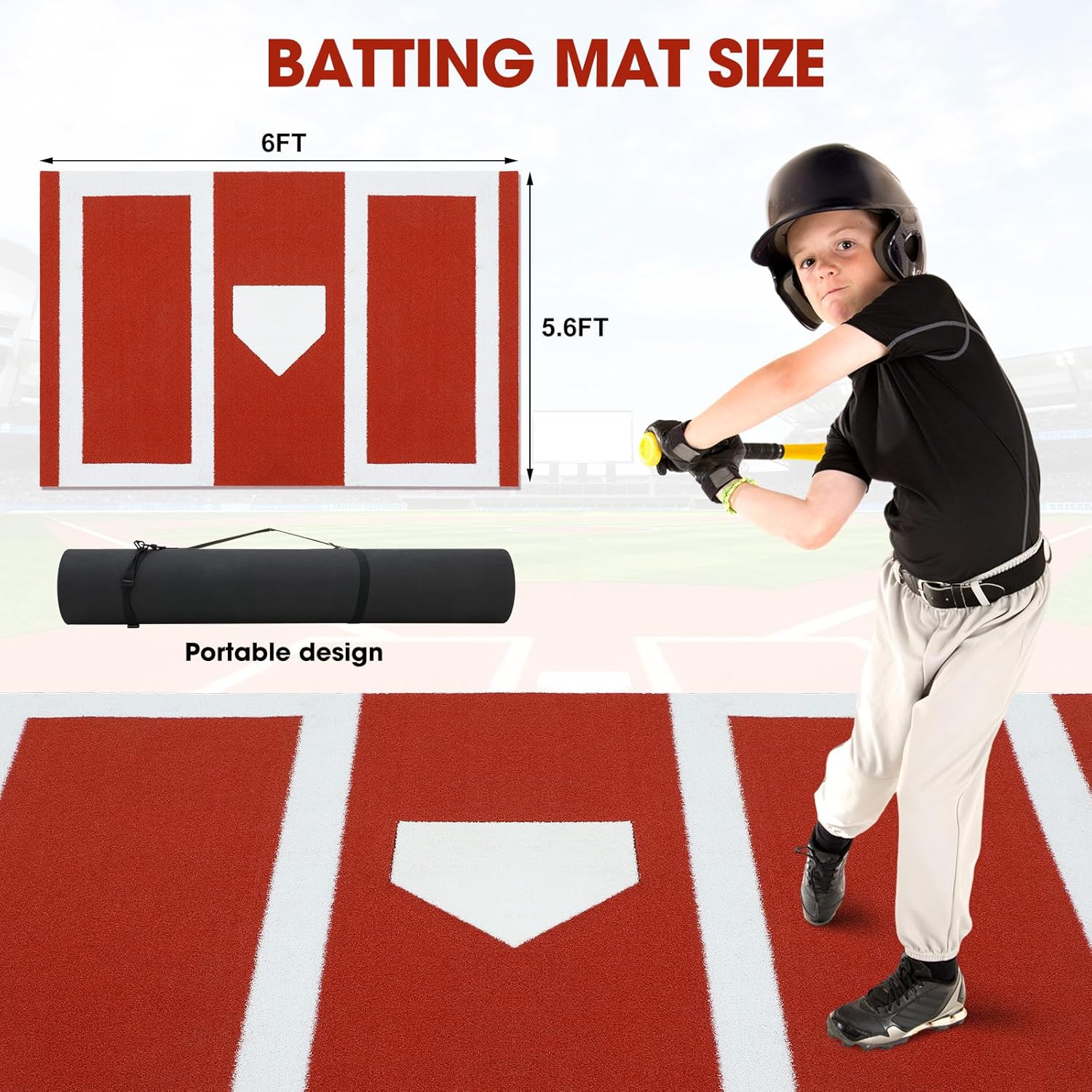 Leyndo Baseball Batting Mat Softball Pitching Mat 5mm Turf Inlaid Home Plate Anti Slip Backing Mat for Baseball Batting Cage Sports Training Backyard Indoor Outdoor