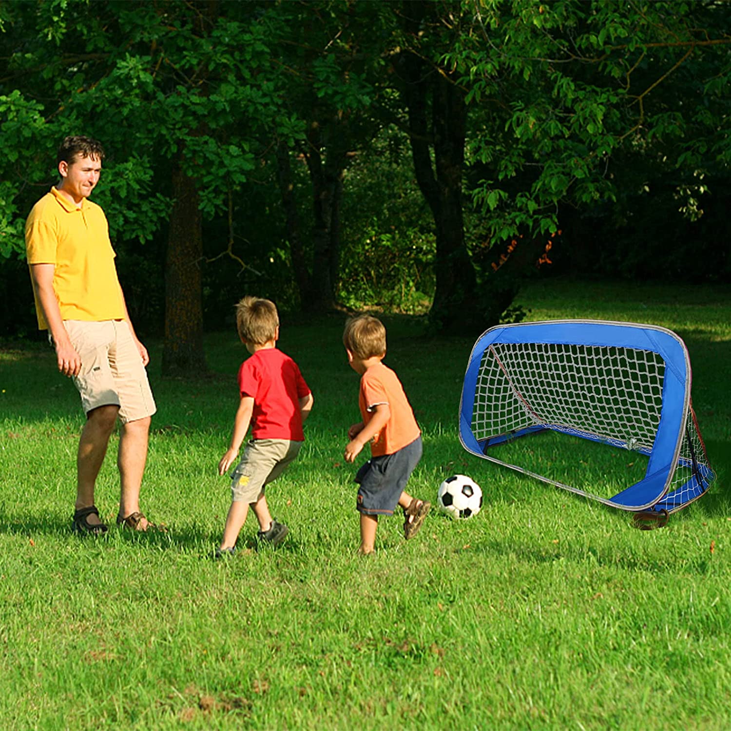 Pop-up soccer goals set of 2 or 1 pack for garden children-90-120-175-Robust flat steel frame and fiberglass rod - Easy assembly - Weatherproof 150 D polyester.