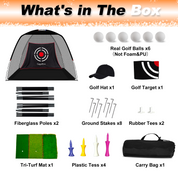 Gagalileo 10x7ft Home Golf Hitting Net | Full Practice Bundle with Mat & Tees