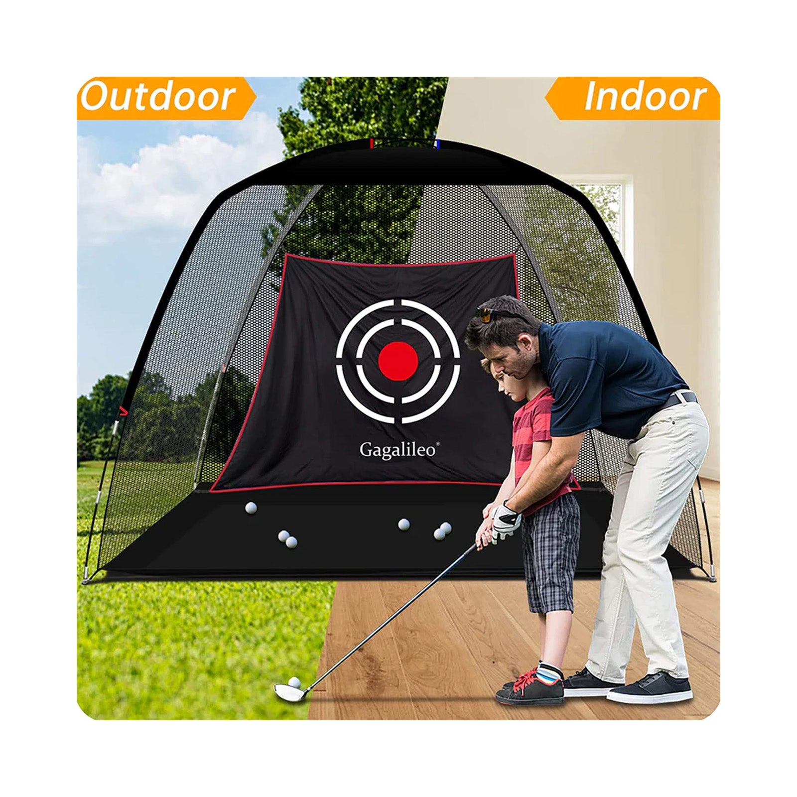 Galieo 10X7X6 Filet de golf pour conduite dans le jardin/filet de tente noir