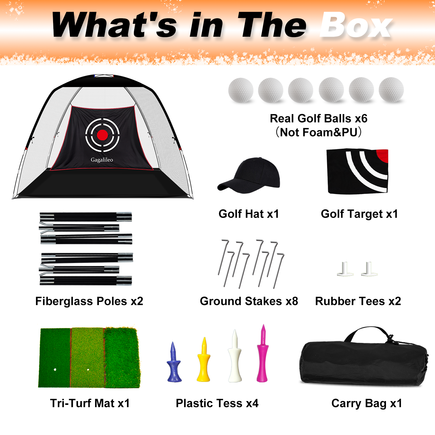 Golf Hitting Practice Nets for Backyard with Balls/Turf Mat/Tees/Hat/Target/Bag 12x7x6.6 ft