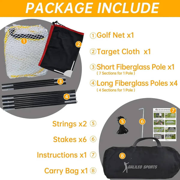 Golf Hitting Practice Nets for Backyard Frame and Net 4x7x10Ft - Galileo Sports