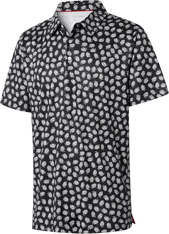 Mens Golf Shirt Moisture Wicking Dry Fit Print Performance Short Sleeve Polo Shirts for Men