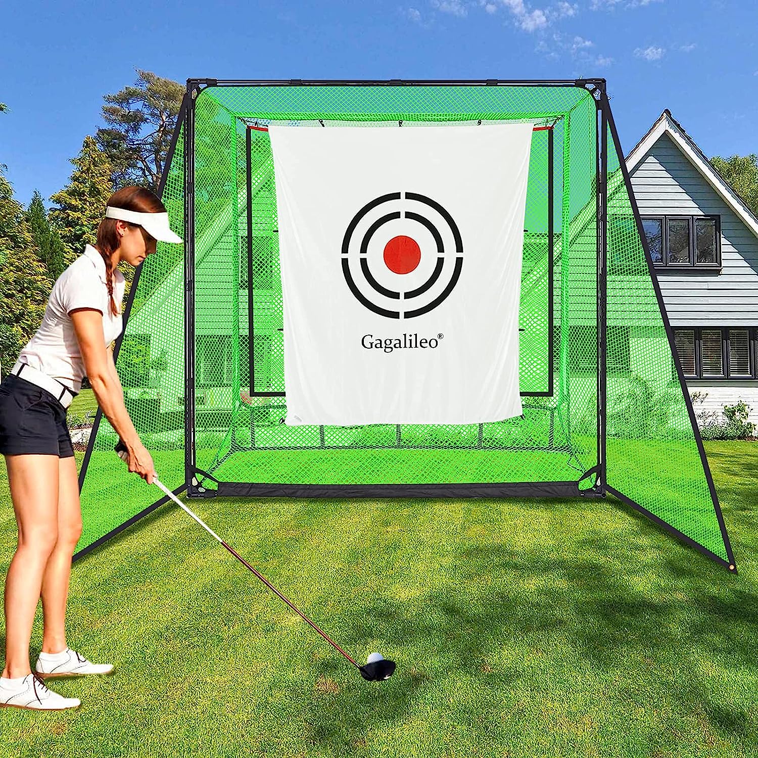 Gagalileo Golf Net Hitting Cage Practice Driving Net 6.6x3.3X6.6 Indoor&Outdoor High Impact Double Back Stop with Target Training Aids Automatic Ball Return Net for Backyard