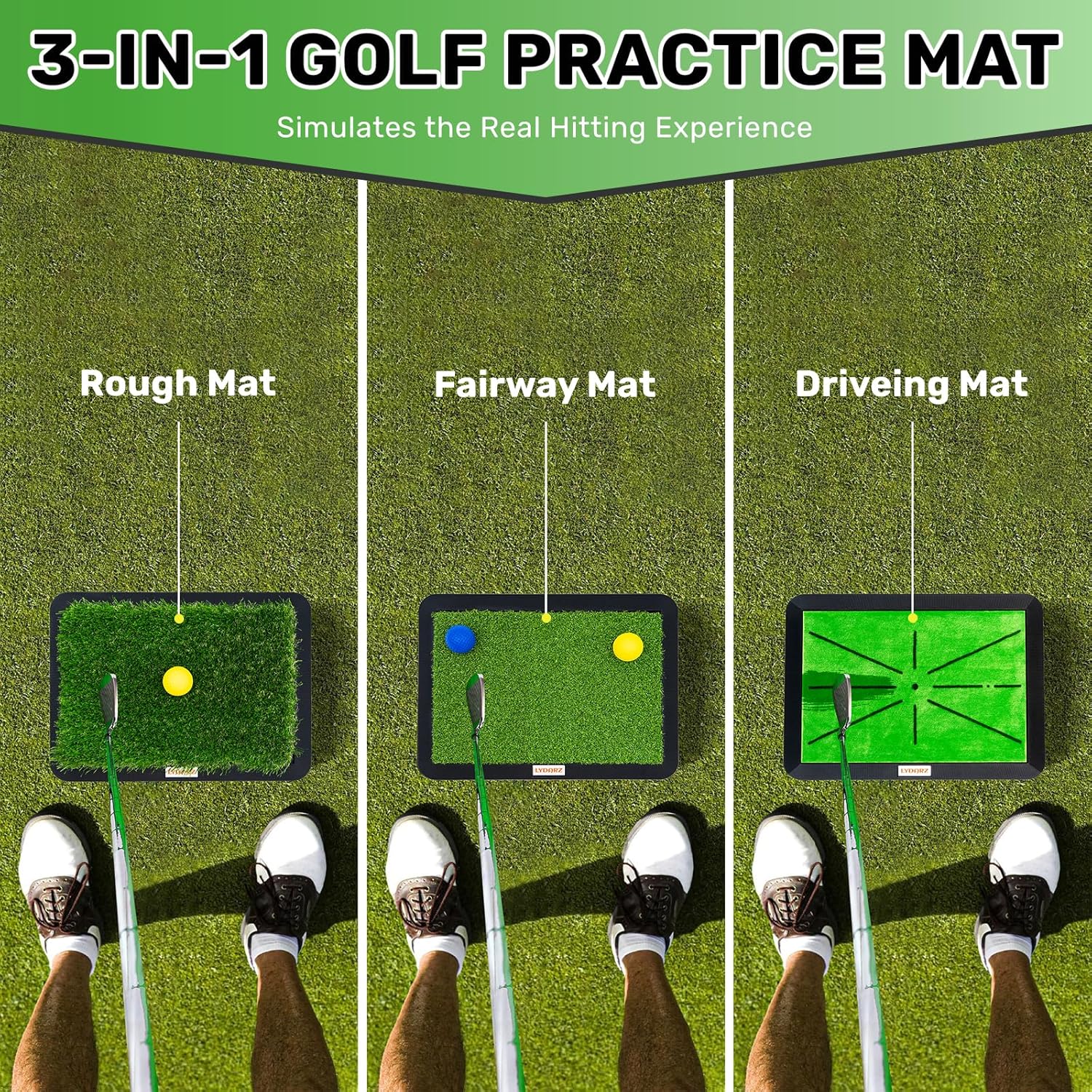 Golf Hitting Mat with Swing Path Feedback - 3 Replaceable Turf Mats & Heavy Duty Non-Slip Base | Indoor/Outdoor Practice Mat for Driving Chipping, Golf Training Aids for Men Women"