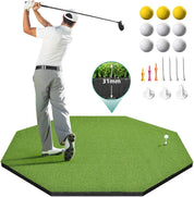 5x4FT Professional Golf Hitting Mat - 31mm Thickened Artificial Turf for Indoor/Outdoor Practice | Includes 9 PU Balls, 3 Rubber Tees & 7 Adjustable Tees | Driving & Swing Training Mat