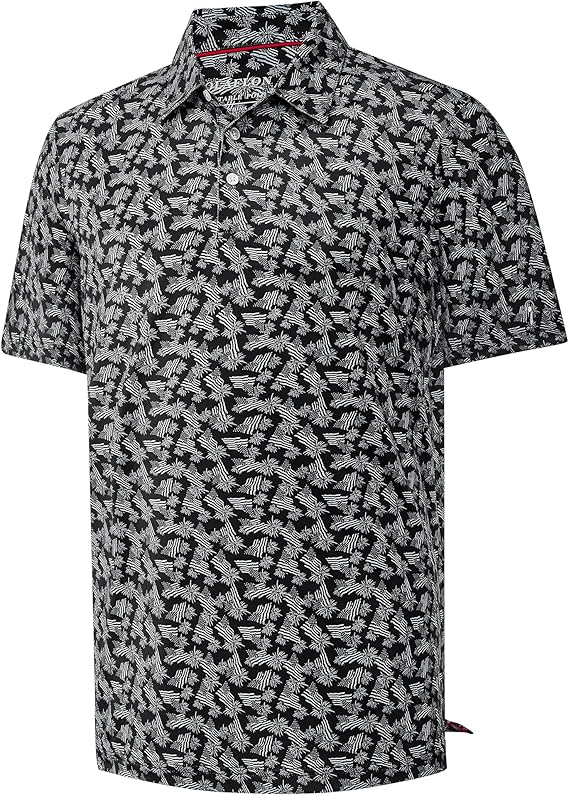 Mens Golf Shirt Moisture Wicking Dry Fit Print Performance Short Sleeve Polo Shirts for Men