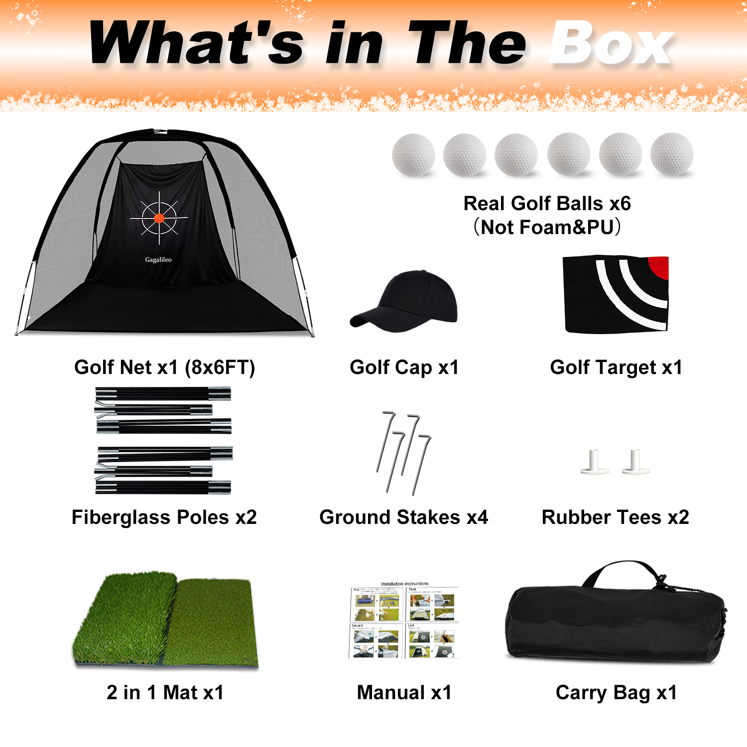 Gagalileo Backyard /Indoor Golf practice Net 8X6X5ft