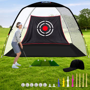 Golf Hitting Practice Nets for Backyard with Balls/Turf Mat/Tees/Hat/Target/Bag 12x7x6.6 ft