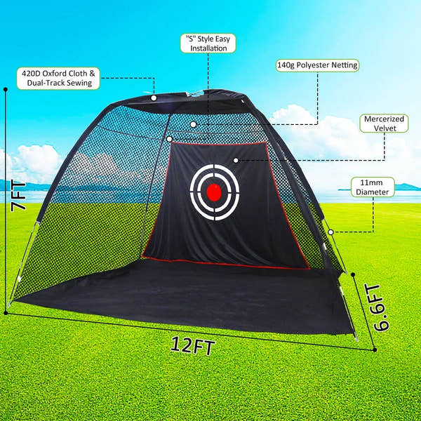 Golf Practice Net for Backyard with Balls, Turf Mat, Tees, Target, Hat & Carry Bag 12 x7x6.6ft - Galileo Sports