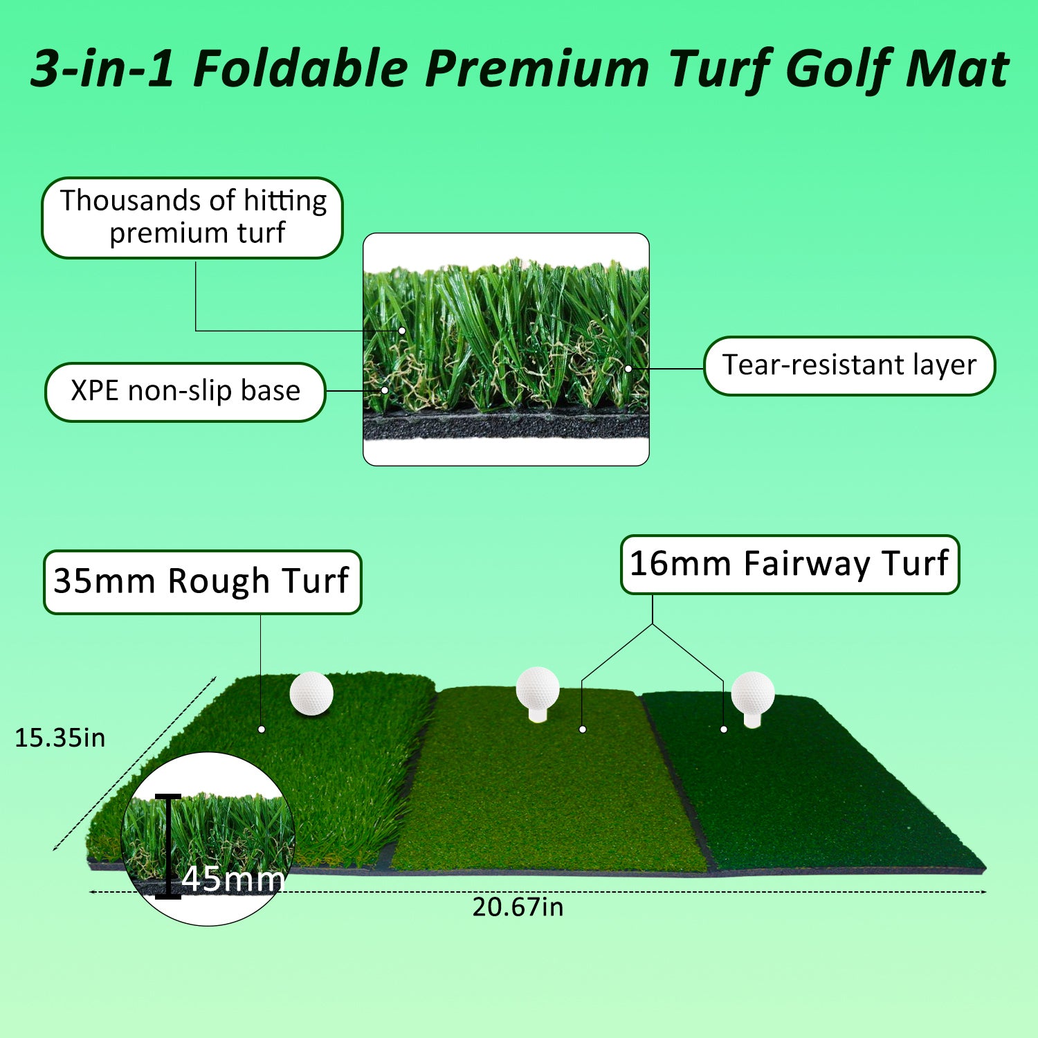 Golf Hitting Practice Nets for Backyard with Balls/Turf Mat/Tees/Hat/Target/Bag 10x7x6ft