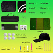 Golf Hitting Practice Nets for Backyard with Balls/Turf Mat/Tees/Hat/Target/Bag 10x7x6ft