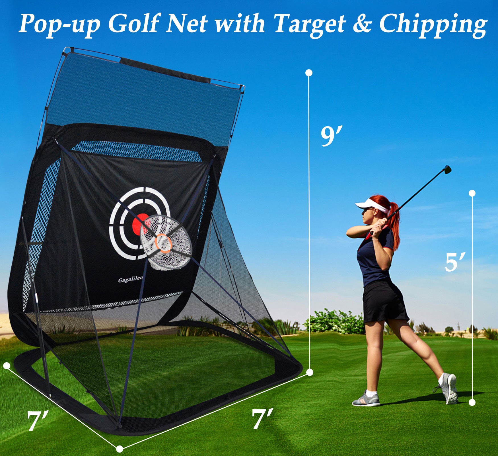 Gagalileo Pop Up Golf hitting Net 9x7x7