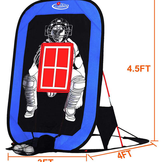 Gagalileo Baseball Softball Practice Pitching Net,Pitching Training Net for Baseball Softball with Strike Zone Catcher Target and Carry Bag, 4.5 ' (H) x 3 ' (W) x 4 ' (D),Pop Up Style -CAD