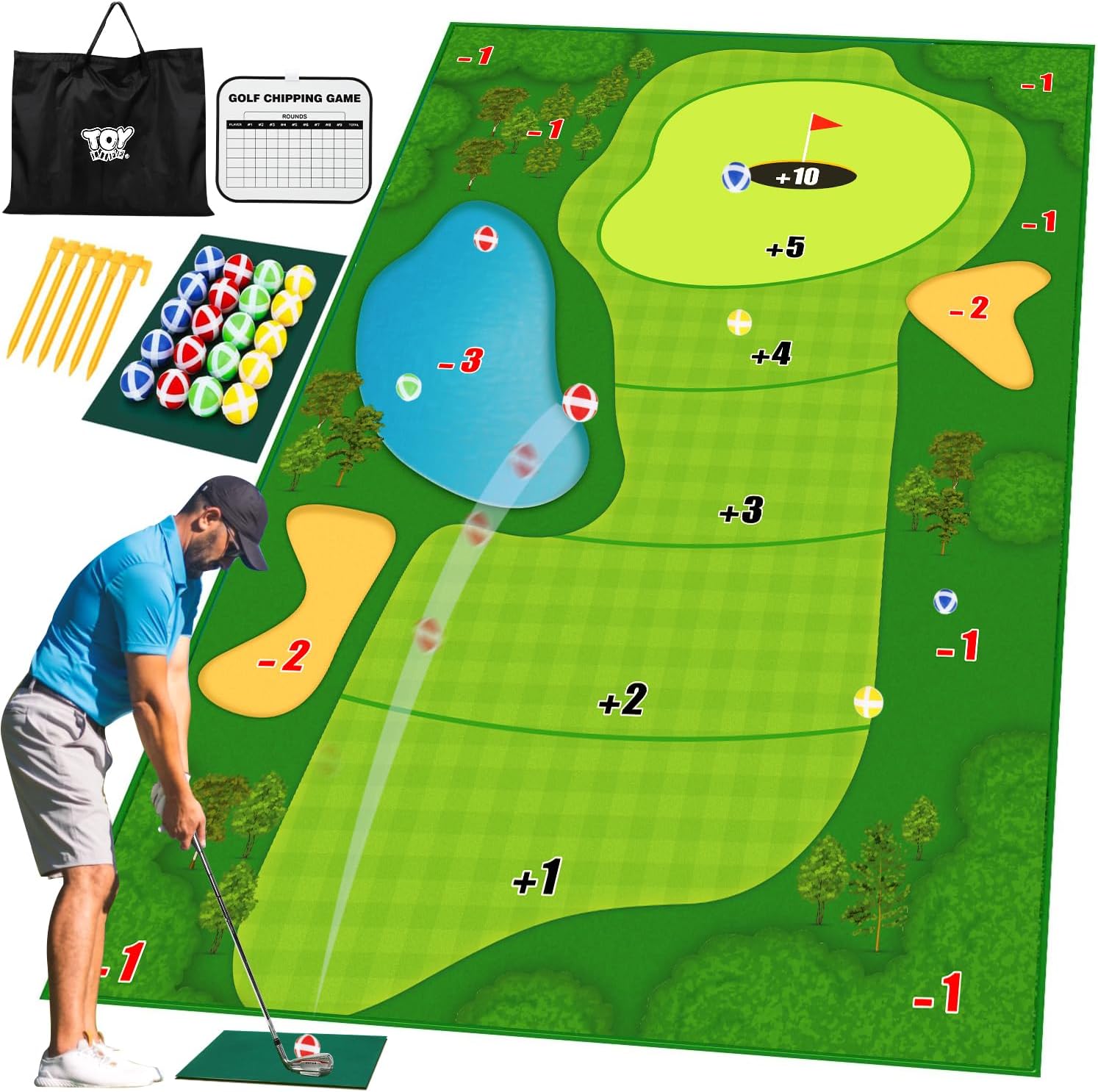 Outdoor Practice Mat for Adults & Kids | Fun Backyard Training Set with Sticky Balls | Perfect for Family Yard Games & Skill Development