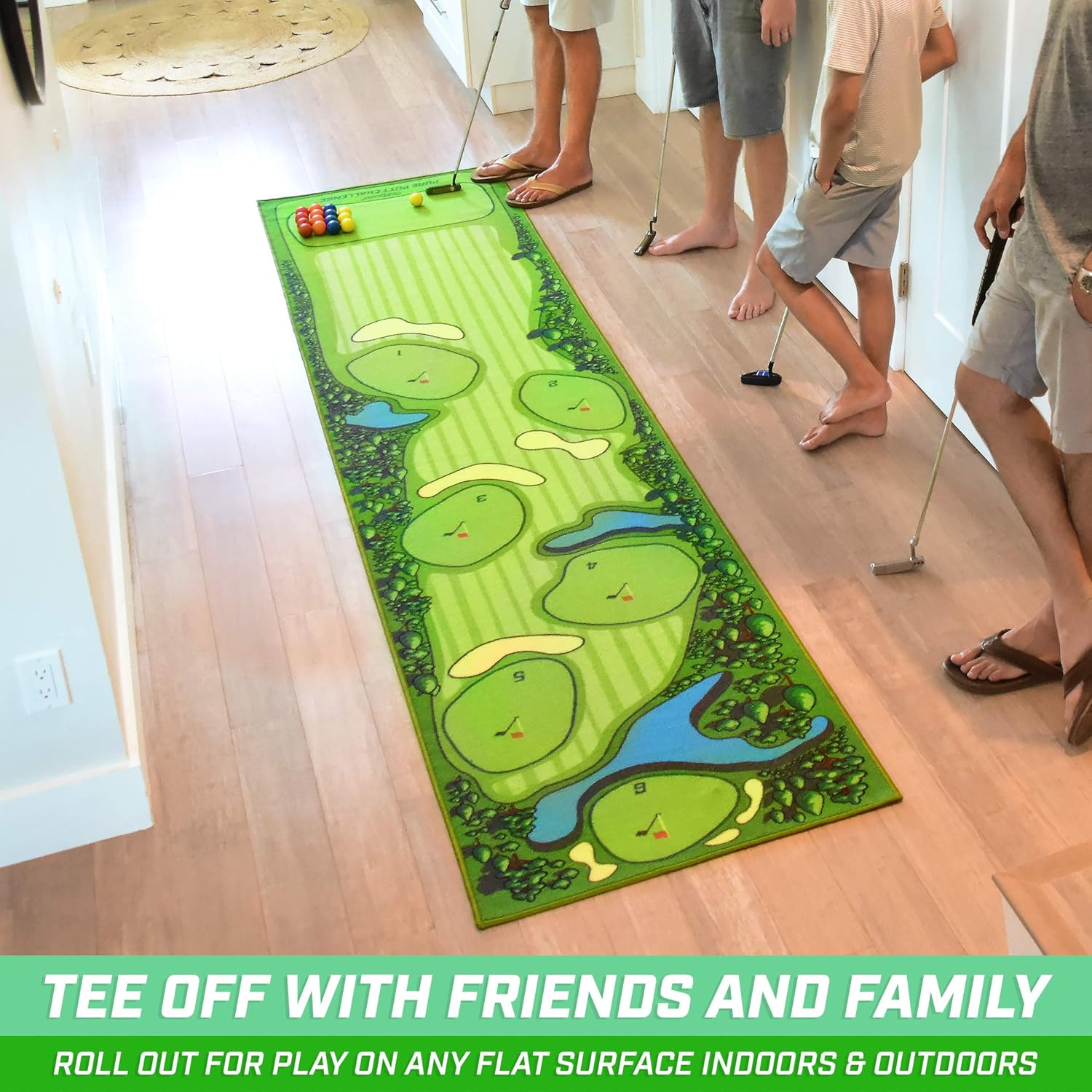 Pure Putt Challenge Putting Games - Huge 10ft Putting Green Rug with 16 Golf Balls & Scorecard, 2-4 Player Indoor or Outdoor Games for All Skill Levels