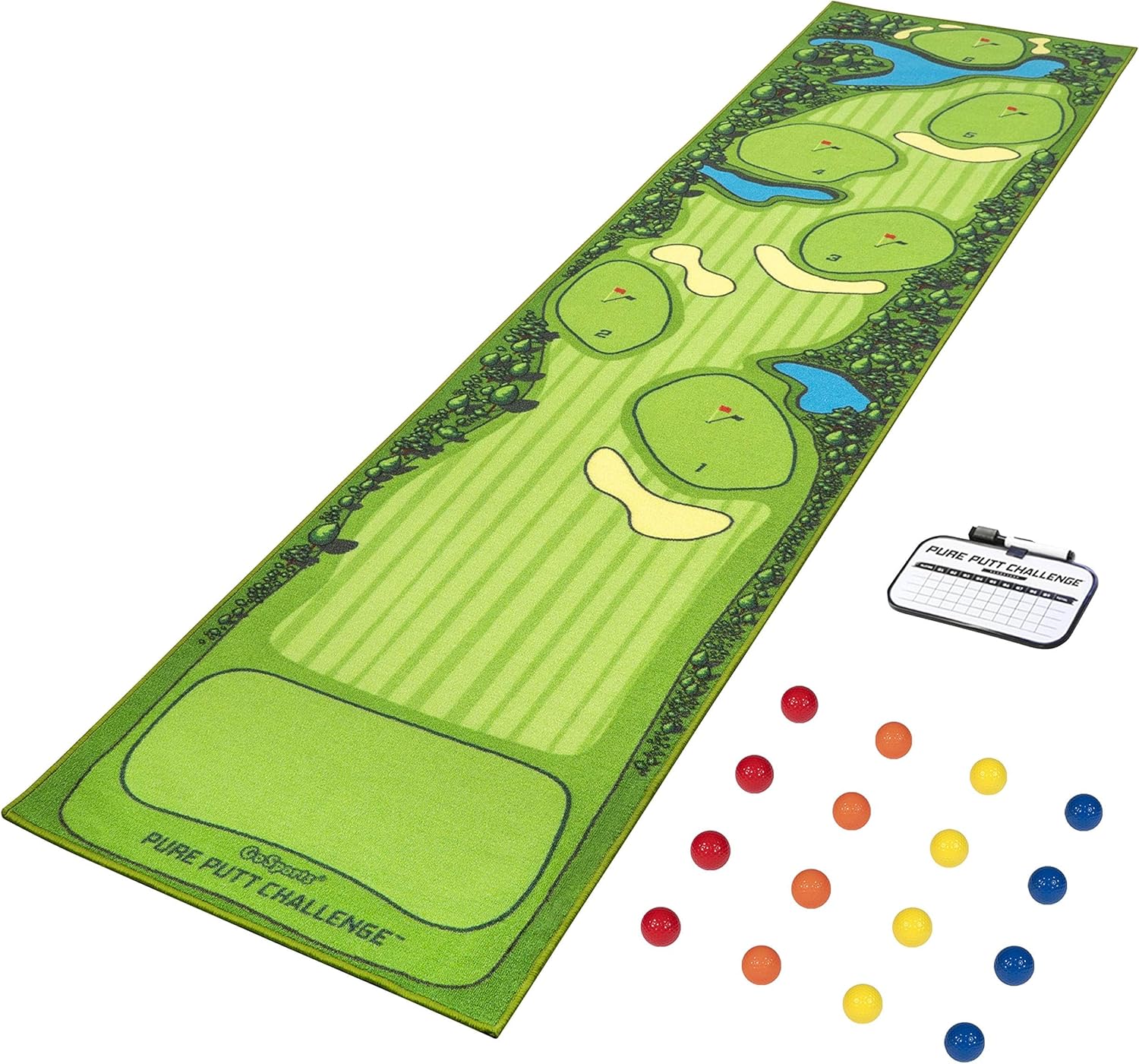 Pure Putt Challenge Putting Games - Huge 10ft Putting Green Rug with 16 Golf Balls & Scorecard, 2-4 Player Indoor or Outdoor Games for All Skill Levels