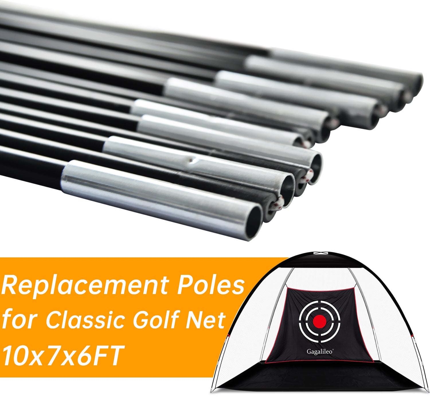 Gagalileo Golf Replacement Straight Poles for 10x7x6FT Golf Net-Classic Style