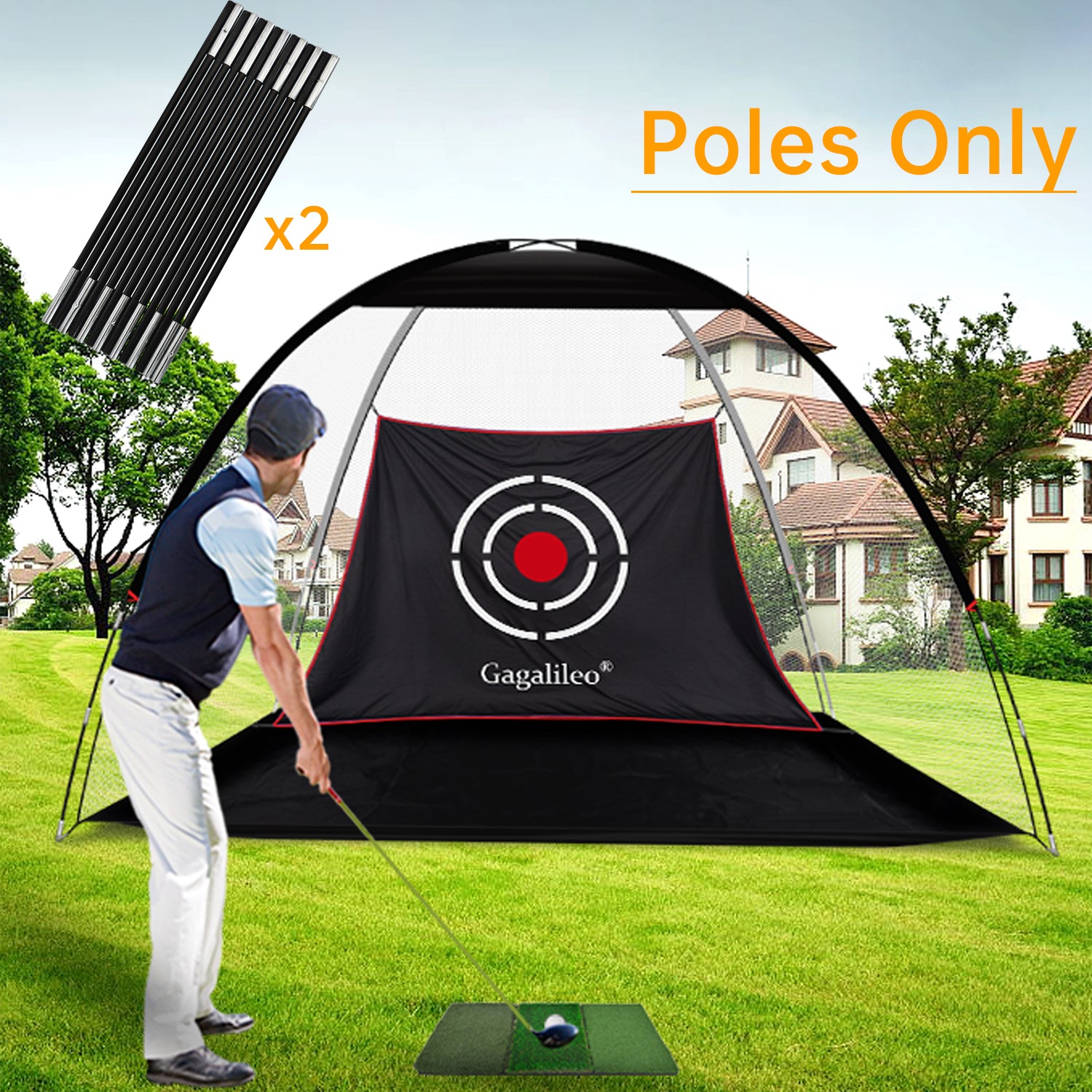 Gagalileo Golf Replacement Straight Poles for 10x7x6FT Golf Net-Classic Style