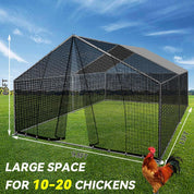 Galileo 13x10ft Walk-In Chicken Coop with Waterproof Cover - Heavy Duty Metal Poultry Pen for Hens, Ducks & Rabbits, Spire Roof Design for Backyard/Farm Use