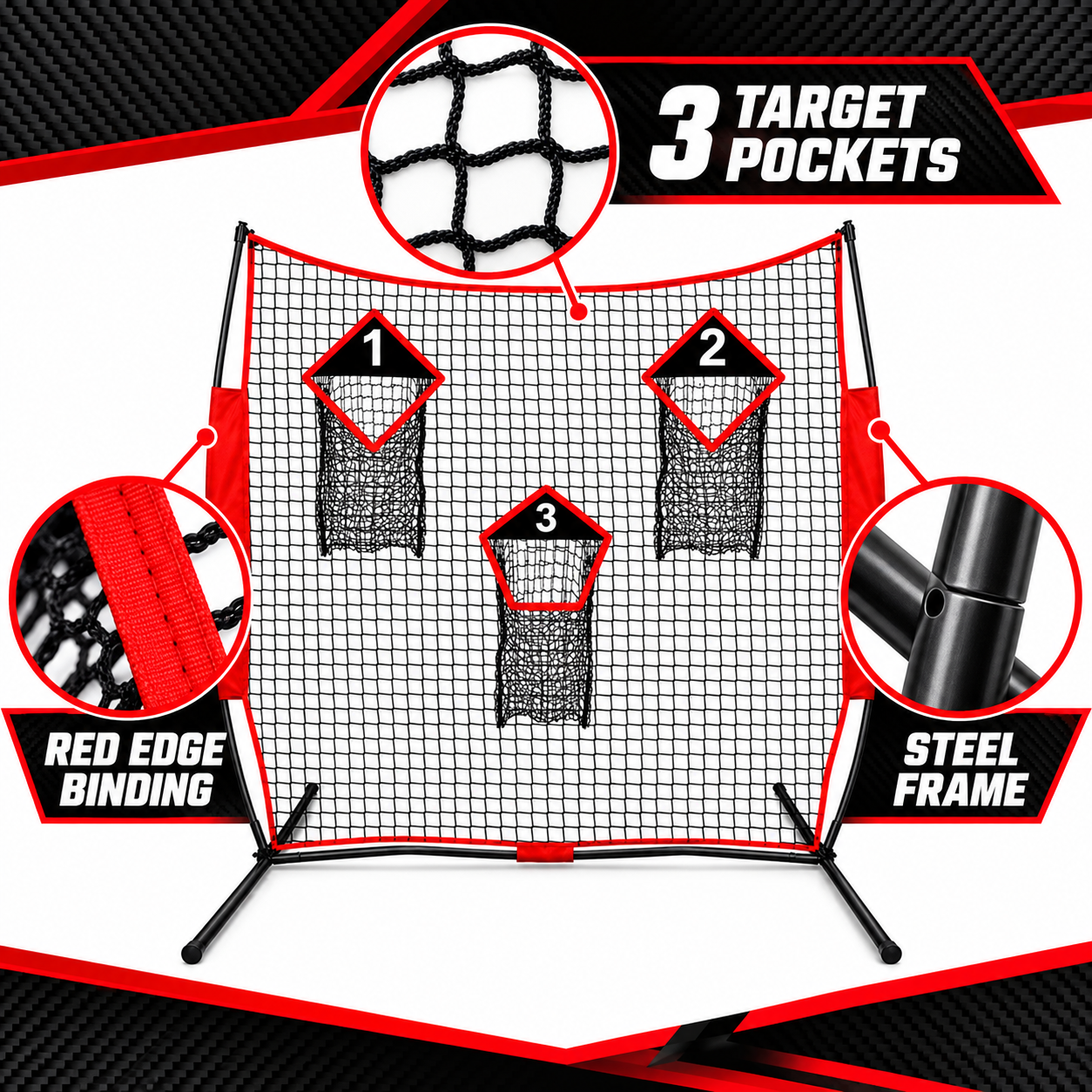 Gagalileo 8x8ft Heavy-Duty Football Training Net — 3 Target Hitting Area Kicking Cage