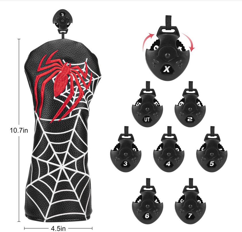 Cubierta de cabeza de putter de golf con patrón de bordado exquisito de araña