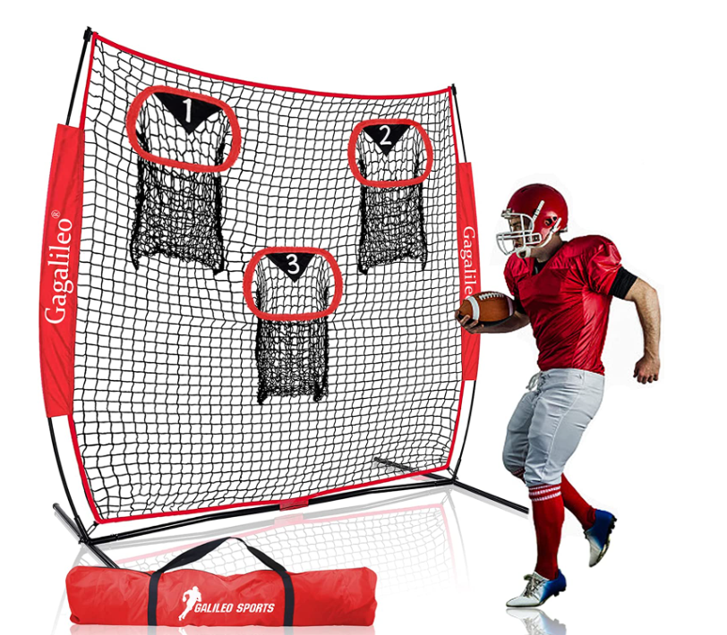 Football players training with the Gagalileo kicking net
