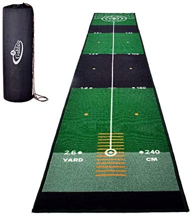 Galileo Golf Putting Green Golf Training Mat for Indoor & Outdoor with Carry Bag | 10'X1.6'Size