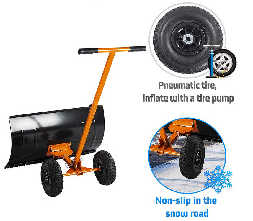 Rolling Snow Pusher, 29"x19"Snow Shovel with Wheels Driveway, Hand Push Pavement Snow Removal Tool