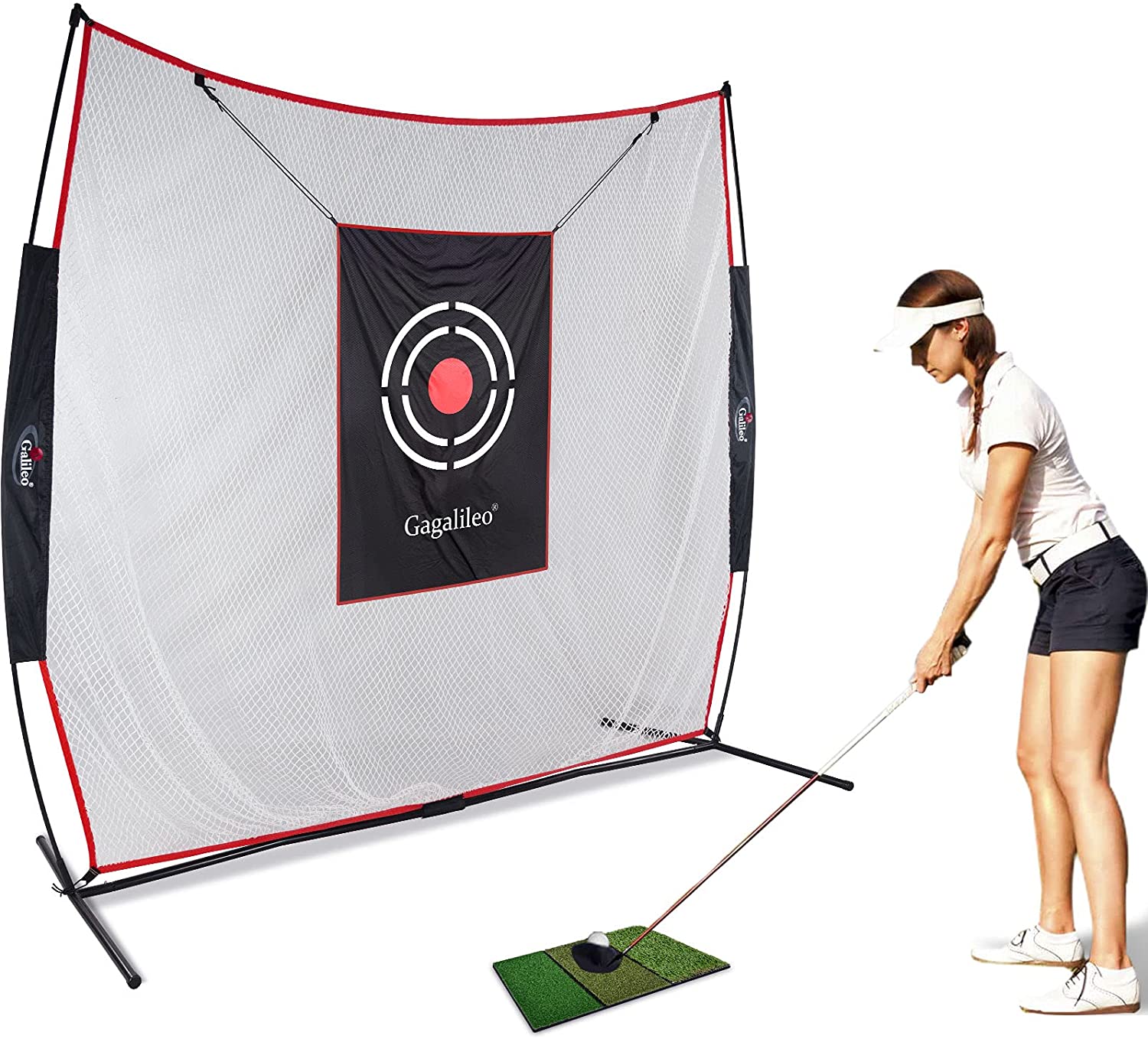 Golf Net Golf Hitting Net for Backyard Training Equipment | 7'x7' | with Golf Mat | Galileo Sports